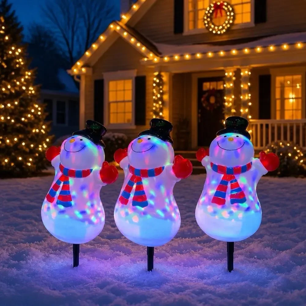 Christmas Snowman Pathway Lights Blow-Mold Set Of 3 Style Snowman Open Box